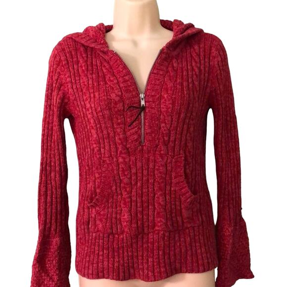 DKNY Red Hooded Pullover Sweater Petite Small Y2K - Picture 1 of 6